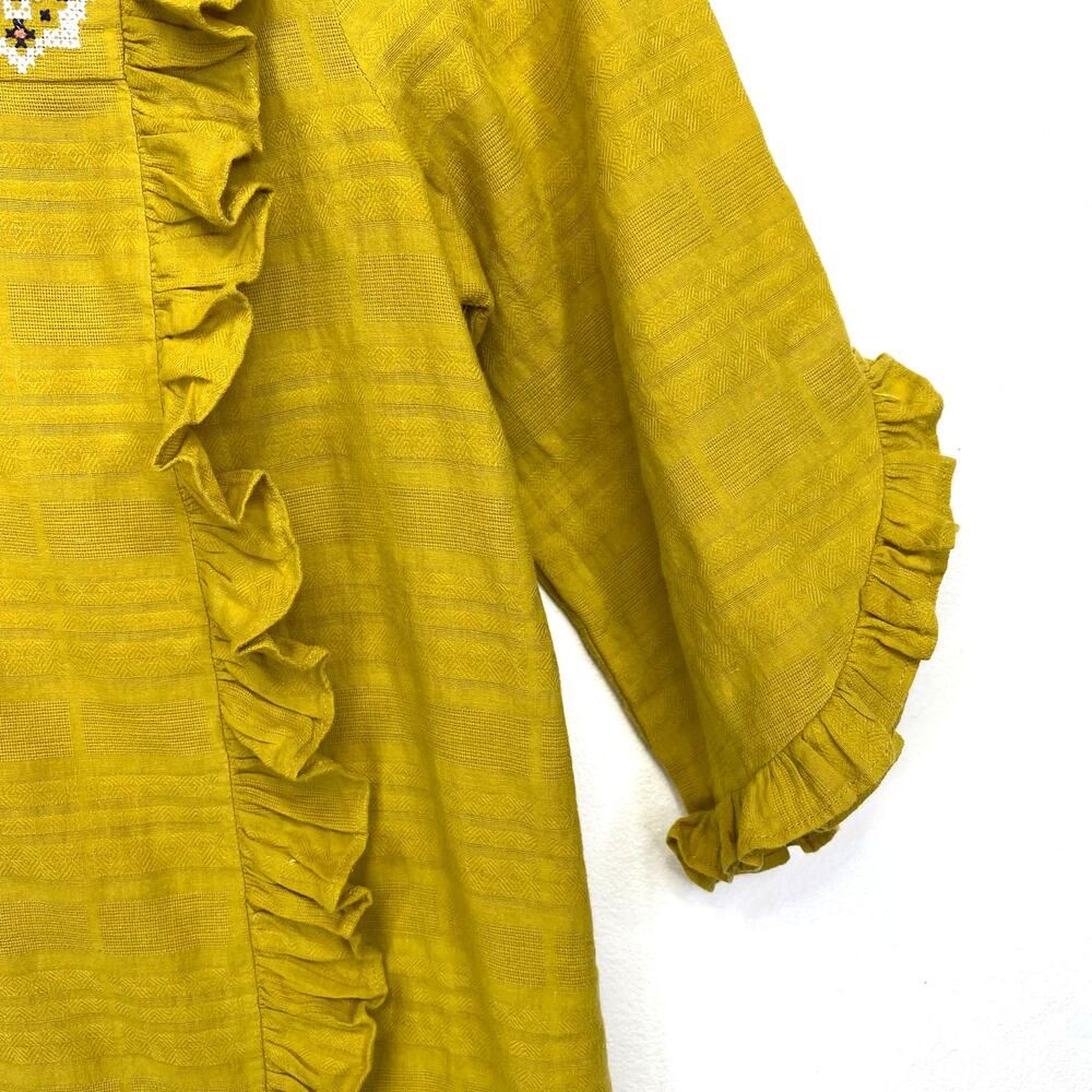 Madewell Embroidered Cassia Ruffle Top Womens Sz S Yellow Boho Summer 3/4 Sleeve - Picture 4 of 9